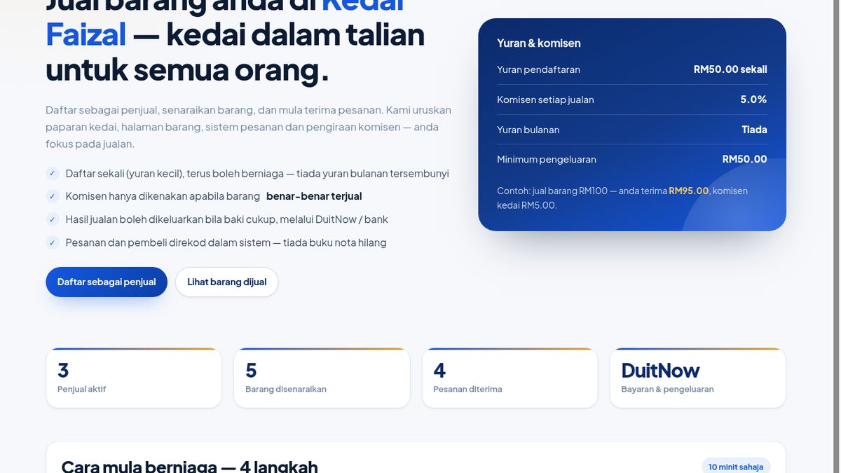 Tangkapan halaman utama Kedai Faizal